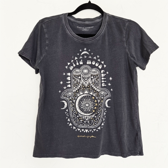 Spiritual Gangster Moon Child Charcoal Gray Tee Top, S - Picture 1 of 9